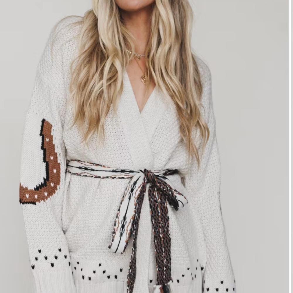 Retro folk Cardigan with Belt